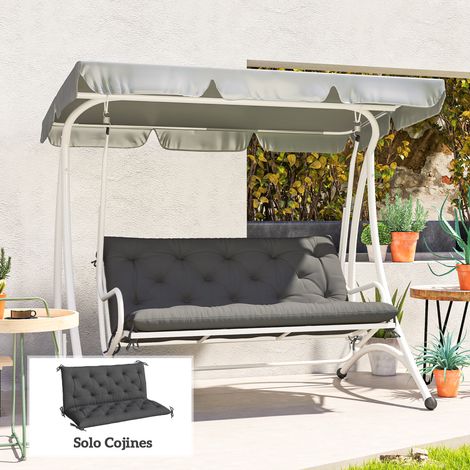 Cojín para Banco de Jardín o para Balancín de Jardín 120x110x12 cm de 2 Plazas con 6 Cordones de Fijación Negro