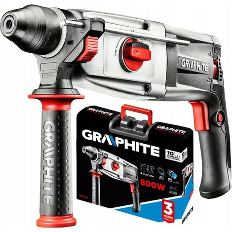 Perceuse à percussion GRAPHITE SDS Plus 4 fonctions 800 W 3,2 J en coffret 58G529