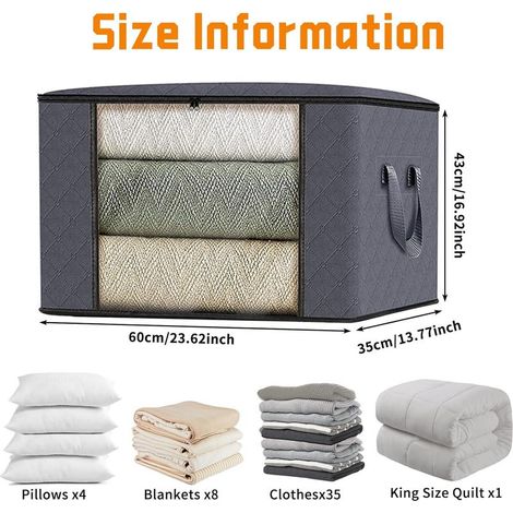 6-teiliges Aufbewahrungstaschen-Set mit Reißverschluss, Kleiderbox für unter das Bett mit verstärkten Griffen und transparenten Fenstern, stapelbare und faltbare Aufbewahrungsbox für Decken, Bettwäsch (1/4)