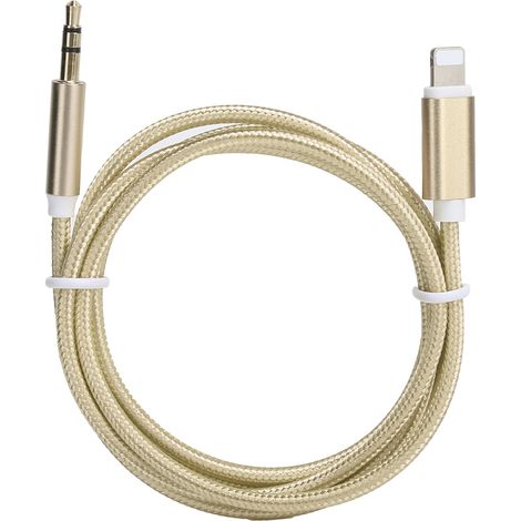 Câble AUX pour iPhone avec connecteur 3,5 mm, adaptateur audio pour iOS, tissé en nylon jaune (1/5)