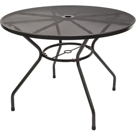 Dema – Table de jardin ronde en métal maillé anthracite – Ø 100 cm – Hauteur 72 cm – Ouverture pour parasol Ø 45 mm – Entretien facile