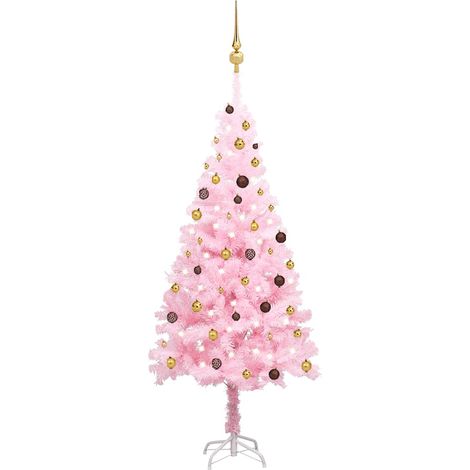 Set Albero Natale Artificiale con LED e Palline Rosa 210 cm PVC (1/5)