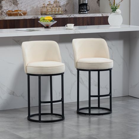 Lot de 2 tabourets de bar en lin pour îlot de cuisine, tabourets modernes avec pieds en métal noir, assise rembourrée confortable, idéal bar et salle à manger,Beige (1/5)