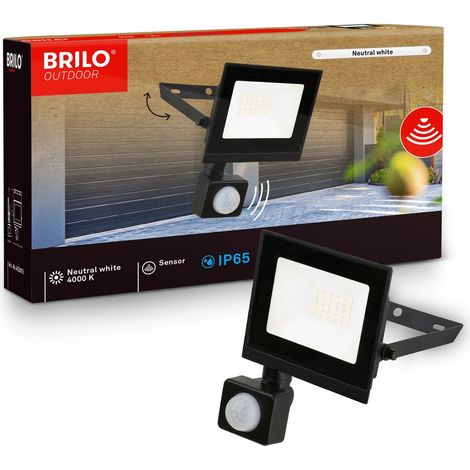 Briloner Faretto LED da esterno con sensore di movimento 11x17 cm rettangolare 20W 1800lm 4000K bianco neutro IP65 nero - Faro per giardino garage vialetto