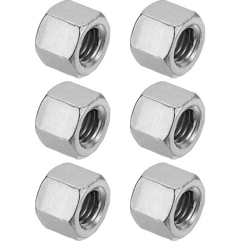 Ecrou Long M12 x 1.75 de Pas Écrou Hexagonal en Acier Inoxydable 304, 6Pcs 15mm/ 0.6" Longueur Raccords de Tige Filetés Grossiers, Écrous de Couplage, Ton Argent (1/5)