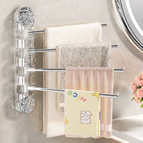 Porte-serviettes à ventouse - 4 Bras Pivotants 180° - Pour Carrelage Lisse Verre Miroir - Design Pliable Portable - 35 x 31,4 x 4,95 cm - 1 Pièce (1/5)