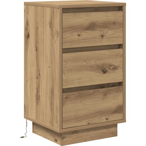 Comodino con illuminazione LED 38 x 34 x 65 cm ampio spazio di archiviazione stile moderno in legno di rovere artigianale 020051617