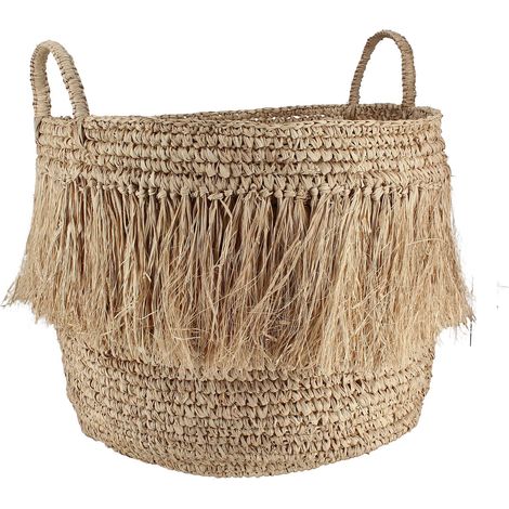 Panier à franges en raphia naturel avec anses (1/5)