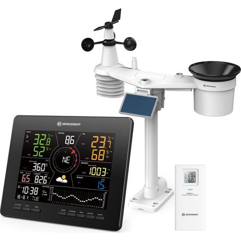 Bresser Stazione meteo radio WLAN 4CAST MD: previsioni meteo dettagliate 7 giorni 24 ore, connessione Wi-Fi, sensore esterno solare 7 in 1, monitoraggio del clima interno, espandibile con sensori (1/5)