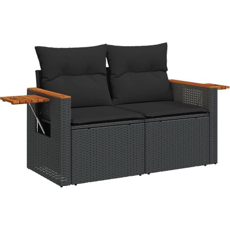 Maison Exclusive - Gartensofa mit Kissen 2-Sitzer Schwarz Poly Ra