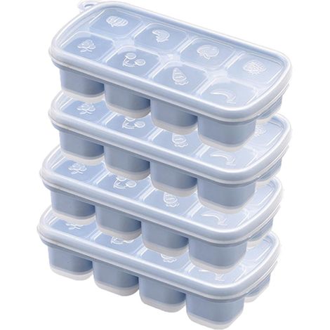 Lot de 4 bacs à glaçons avec couvercle et 8 compartiments, moules faciles à démouler, gris-bleu, pour congélateur (1/5)