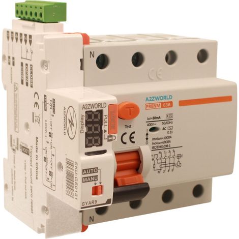 RCCB Interruttore Differenziale Puro Trifase Riarmo Automatico, Tipo AC 3P+N 5M 6000A 63A AC 400V IP20 IEC61008-1 PR8NM, Disponibili 30mA 300mA (30mA)