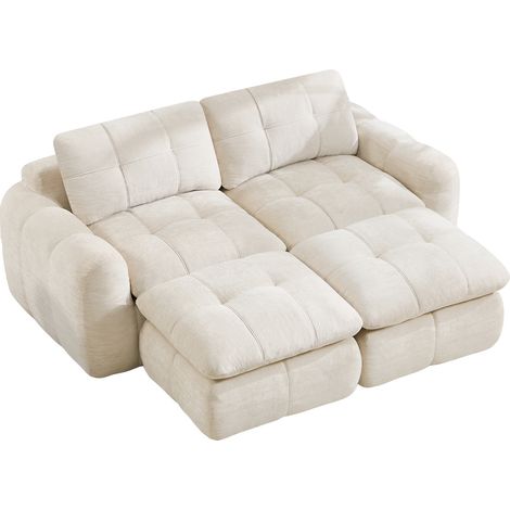Canapé modulable 2 places beige en tissu, format sans armature, 2 ottomans, assise large et profonde, montage sans outil, pour salon, CHICFURN (1/5)