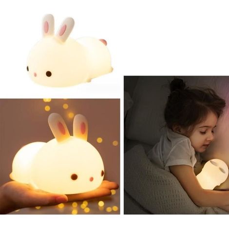 Veilleuse bébé,veilleuse enfant forme lapin rechargeable,lampe de chevet chambre,liseuse de dortoir en silicone,pour voyage,cadeau (1/4)