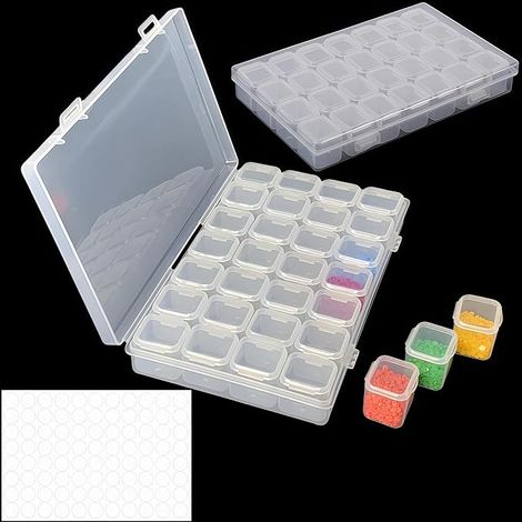 Boite Rangement Diamond Painting,Boîte de rangement indépendante à 28 compartiments pour petites pièces - Boîte de rangement avec autocollants vides manuscrits à la main