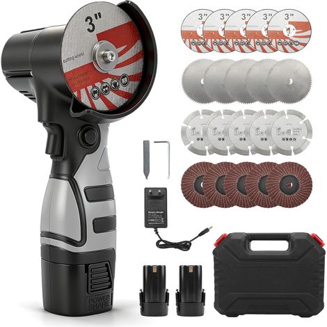 Mini meuleuse d'angle sans fil 16,8 V avec 2 batteries de 2000 mAh, 15 disques à tronçonner et 5 disques abrasifs, batterie flexible de 75 mm, moteur sans balais 19500 tr/min pour couper, polir (1/5)