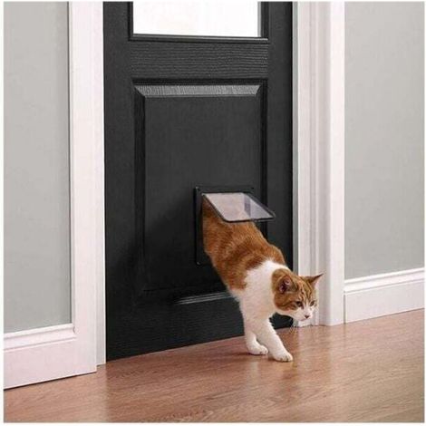 Magnetische Haustiertür – Freier Durchgang – Zuhause – Schwarz, 4 Eingänge, Größe L, für Katzen/kleine Hunde – Für Haustierbesitzer – Crezuo