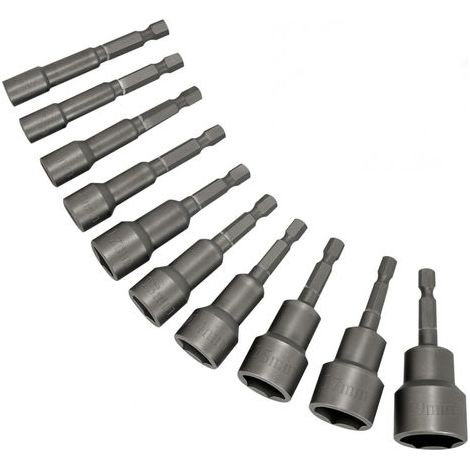 Coffret 10 douilles à queue Impact, Adaptateur Visseuse de Douille Hexagonale Magnétique Embout Aimanté 6/7/8/10/12/13/14/15/17/19mm, pour Perceuse Main électrique Perceuse Lithium (1/5)