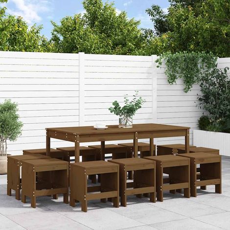 vidaXL 13 Piece Garden Dining Set Honey Brown Solid Wood Pine (1/5)