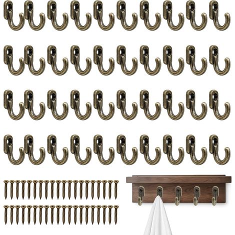 Lot de 40 crochets à clés en métal avec vis - Crochets muraux vintage - Petit 16 x 13 mm - Crochets décoratifs vintage et crochets pour photos, bijoux, sacs, serviettes, salle de bain, cuisine (1/5)