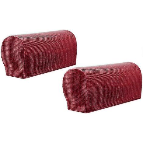 Lot de deux housses d'accoudoirs, en tissu extensible doux en polyester-élasthanne, imperméables, compatibles avec les chaises, les canapés et les bancs, couleur bordeaux. (1/5)