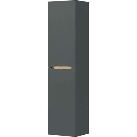 Colonna Da Bagno Sospesa Con 2 Ante E 2 Mensole Regolabili Mobile Alto In Melaminico Con Chiusura Assistita Mobiletto Lavanderia Ingresso  135 x 31 x 26 Cm Grigio Antracite E Rovere