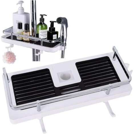 Mensola per doccia senza foratura, mensola a palo con supporto per soffione, portaoggetti per shampoo e sapone da bagno, adatta a binari da 24-25 mm (bianca) (1/4)