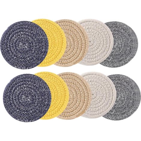 10pièces Dessous de Réutilisable Set de Table avec Patins Antidérapants Décoration pour Maison Isolant pour Boissons Chaudes et Froides (1/4)