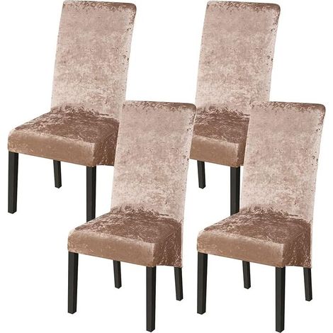 Dining Room Chair Covers, Stretch Chair Slipcovers, Set of 4, Universal Large Chair Covers, Easy to Clean, Suitable for Dining Room Decoration, Light Gold Velvet