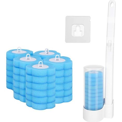 32 têtes de rechange pour brosse de toilette avec manche, support mural jetable, kit de nettoyage pour brosse de toilette (1/5)