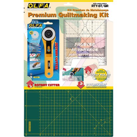 Kit de démarrage patchwork OLFA premium avec cutter rotatif et règle rectangulaire