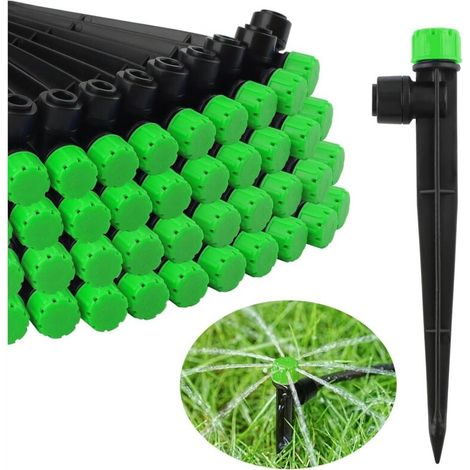 Goutteur Irrigation Réglable - 50 Pièces - PP Vert - Débit 360 Degrés - Jardin Potager Serre - Pour Tube 4mm 7mm
