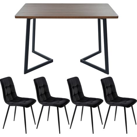 5-teiliges Esszimmer-Set mit rechteckigem Tisch und 4 Samtstühlen in Grau-Braun (1/5)