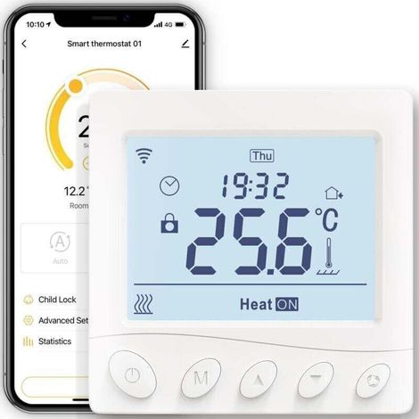Thermostat Connecté WiFi Chauffage de Chaudière à Gaz, Calendrier et Télécommande sans Hub, Compatible avec Alexa, Google Home 3A,Blanc