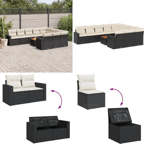 Salon de jardin 11 pcs avec coussins noir résine tressée - Ensemble Salon De Jardin - Mobilier De Jardin - Canapé Extérieur - Fauteuil De Jardin - Table Basse Extérieure - Home & Living (1/5)
