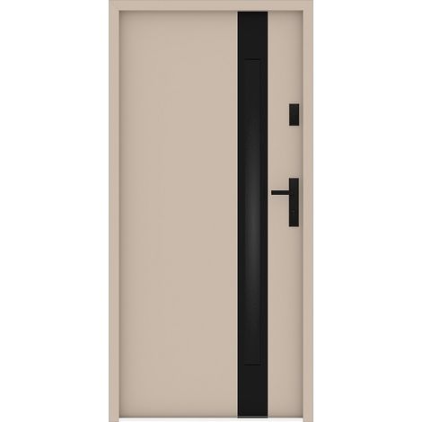 Porte d'entrée en acier pleine et inox H207 x L100 cm - verre fumé - beige et noir - épaisseur 55 mm - poussant gauche - BRAGA