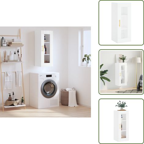 The Living Store Mobile a Parete Bianco 34,5x34x90 cm - Mobile a parete