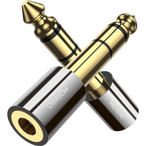 Adaptateur Jack 6.35mm Mâle vers 3.5mm Femelle Stéréo 2 Pack 3.5mm to 6.35 mm Plaqué Or Adapter pour Cordon de Guitare, Téléphone Mobile, Ordinateur de Bureau, Ordinateur Portable (1/5)