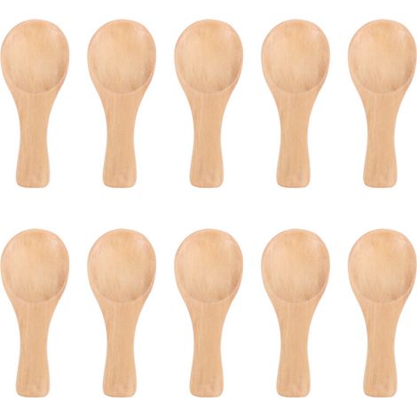 Paquete de 10 cucharas pequeñas de madera con mango corto, perfectas para tarros pequeños de mermelada, especias, condimentos, azúcar, miel, café, etc.