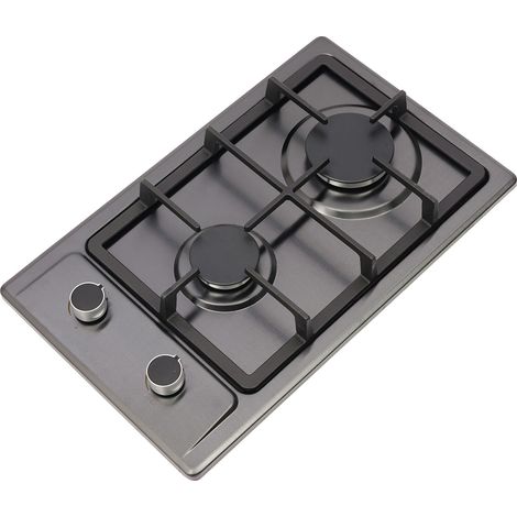 Plaque de cuisson à gaz à 2 feux (3000 W + 1750 W) en acier inoxydable avec valve de réducteur de pression, réchaud de camping portable pour cuisine, bureau ou camping, plan de travail/montage (1/5)