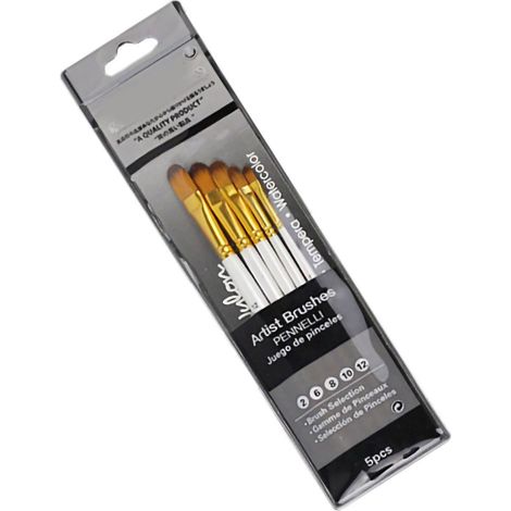 Ensemble de 5 pinceaux à peinture, poils en nylon, tube en cuivre, porte-pinceaux en bois, kit de pinceaux aquarelle blancs (1/5)