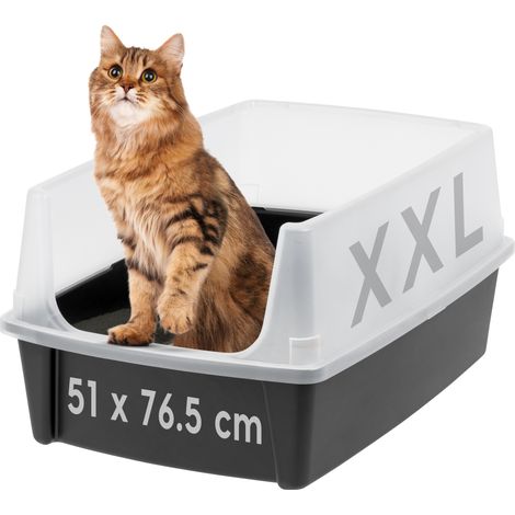 Iris Ohyama – Bac à litière ouvert pour chat XL – Parois hautes anti-projections – Plastique sans BPA – Facile à nettoyer – Confort optimal pour grands chats