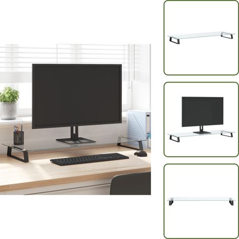 The Living Store Support de moniteur noir 100x35x8 cm verre trempé et métal - Support Ordinateur - Support Écran - Support Moniteur - Ergonomie Bureau - Organisation Bureau (1/5)