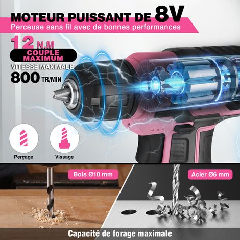 Workpro – Perceuse visseuse sans fil 8V – 2 en 1 avec 2 batteries 2.0Ah – Moteur Brushless – Couple 30Nm pour perçage bois et métal – Coffret avec accessoires — vue 2