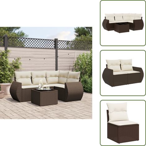 The Living Store 5-tlg. Garten-Sofagarnitur mit Kissen Braun Poly Rattan - Gartentisch (1/5)