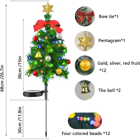 Juego de 4 guirnaldas de luces LED solares multicolores de ABS impermeables para árbol de Navidad, jardín, entrada de vehículos y patio. (1/5)