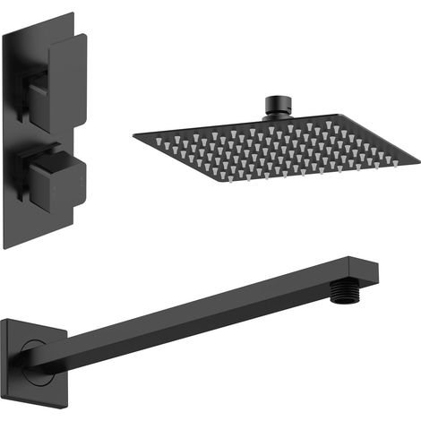 Balterley Empire Modern Square 1 Outlet Shower Valve, Head and Wall Arm Bundle - Black