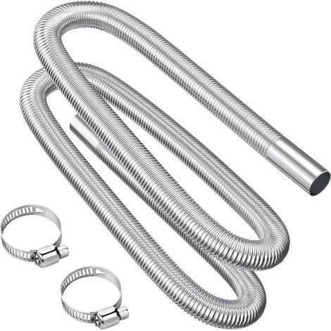 Tuyau d'échappement, 200cm Portable Flexible Tuyau d'échappement en Acier Inoxydable avec 2 Colliers en Acier IOnoxydable, Tuyau d'Echappement de Voiture(25mm) pour Chauffage Diesel Voiture (1/5)