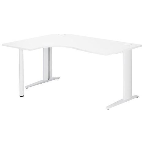 Bureau compact blanc retour à gauche L 160 cm piètement L métal Plus blanc Essens - Maxiburo