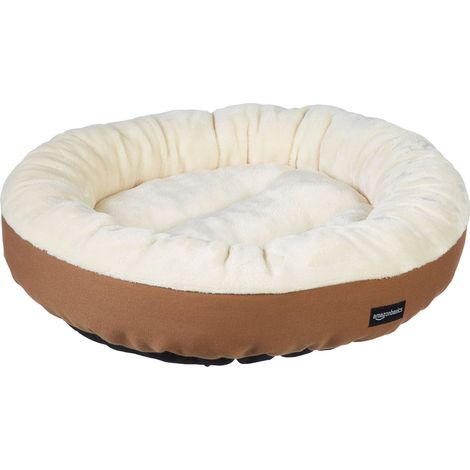 Panier Rond pour Chien ou Chat avec Dessus en Flanelle, 50 x 50,8 x 15,2 cm, Marron et Ivoire (1/5)